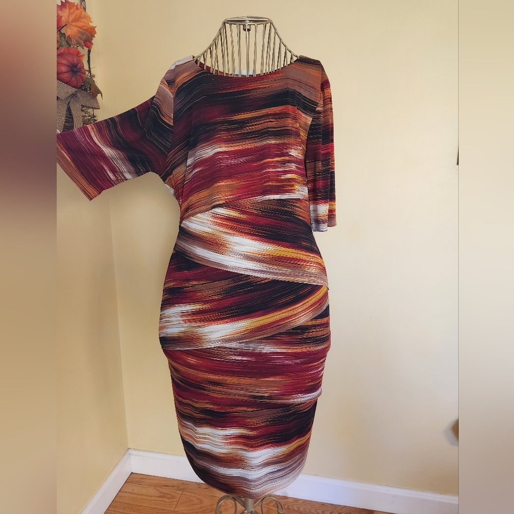 NWT - Fall colors tiered 3/4 sleeve Dress - Size 10